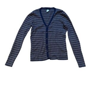 J.Crew Cardigan Pima Cotton Women Navy Blue Striped Elbow Patch SIZE XS